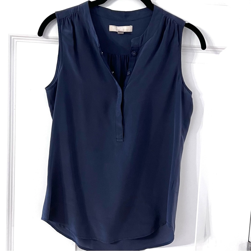 BANANA REPUBLIC 100% SILK TANK DRESSY SNAP BUTTON 2P PETITE